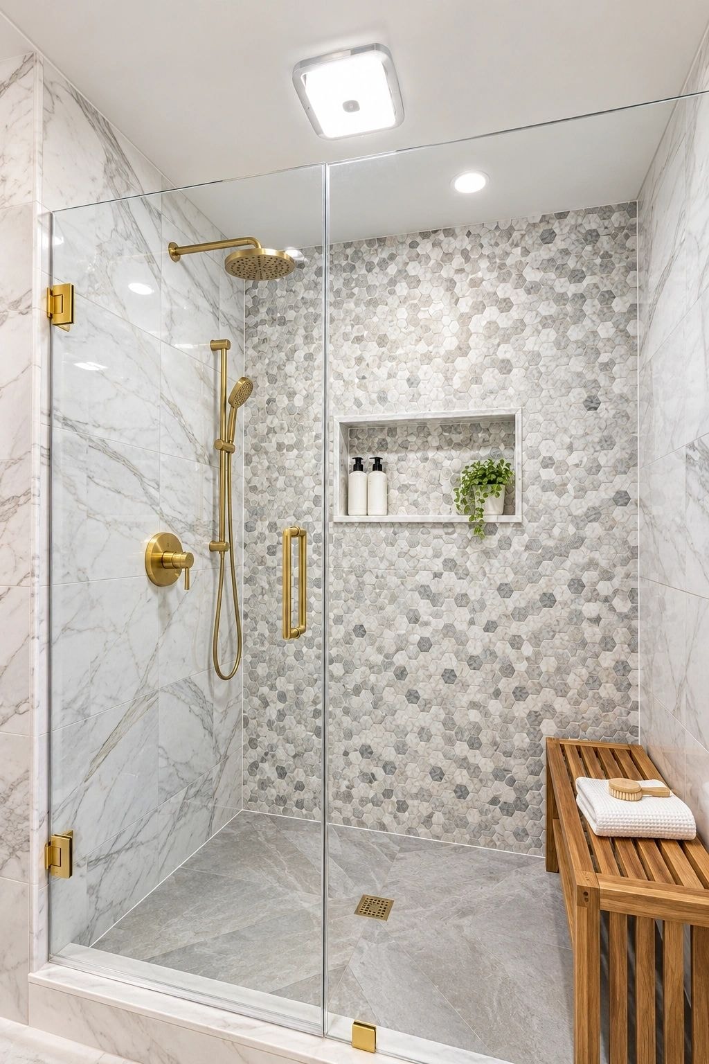 Modern bathroom with wood vanity
